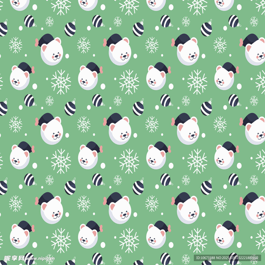 绿色底雪人雪花图案背景