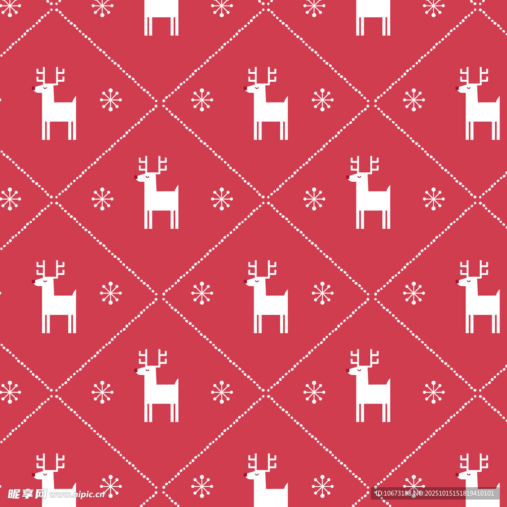红色底白色驯鹿圣诞图案