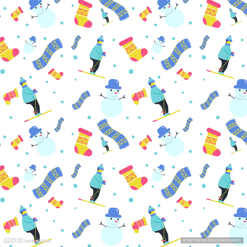 冬季滑雪元素无缝图案