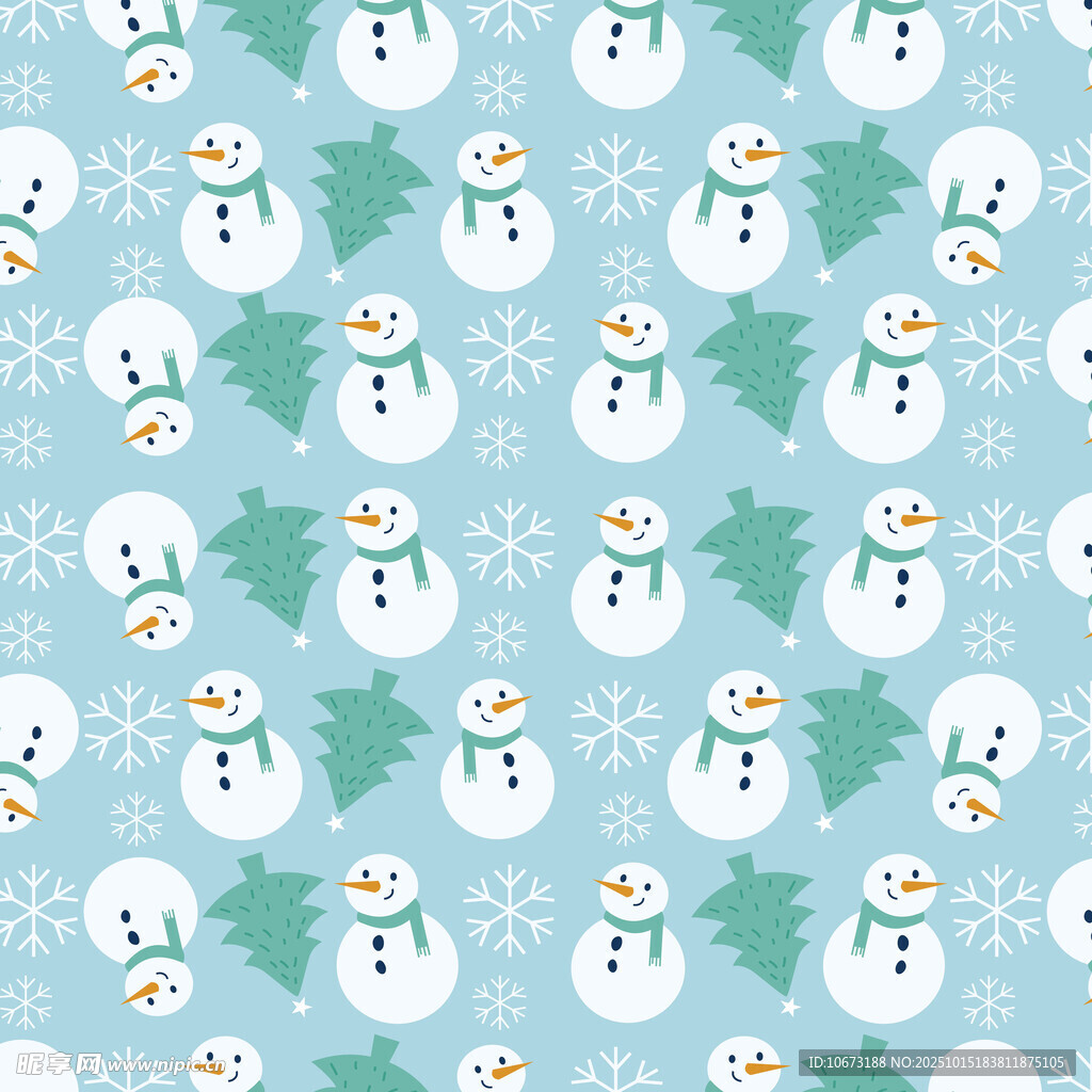 雪人雪花图案的清新背景图