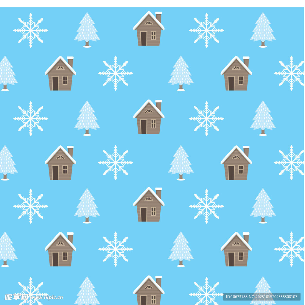 冬日雪景小屋图案背景