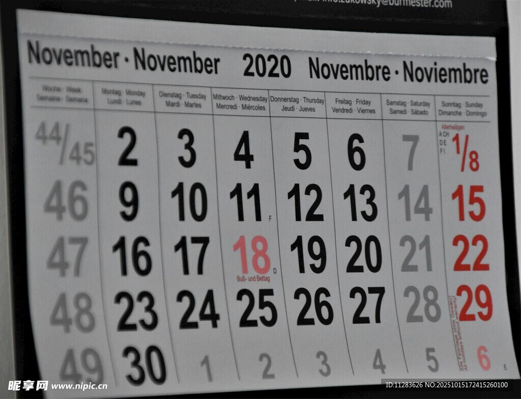 2023年11月日历视图
