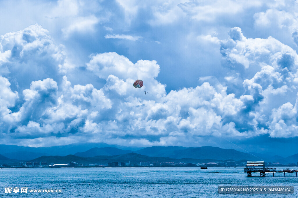 海上云端飞鸟风景图