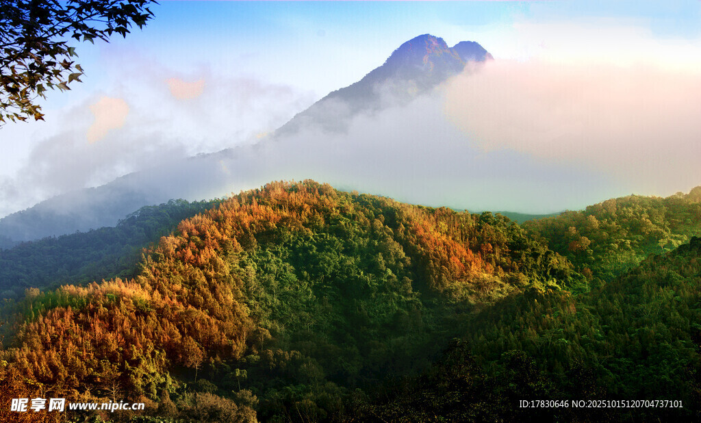山间美景云雾缭绕的山峦