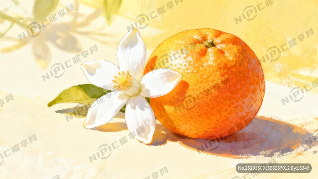 柑橘和白色的橙子花融为一体形成