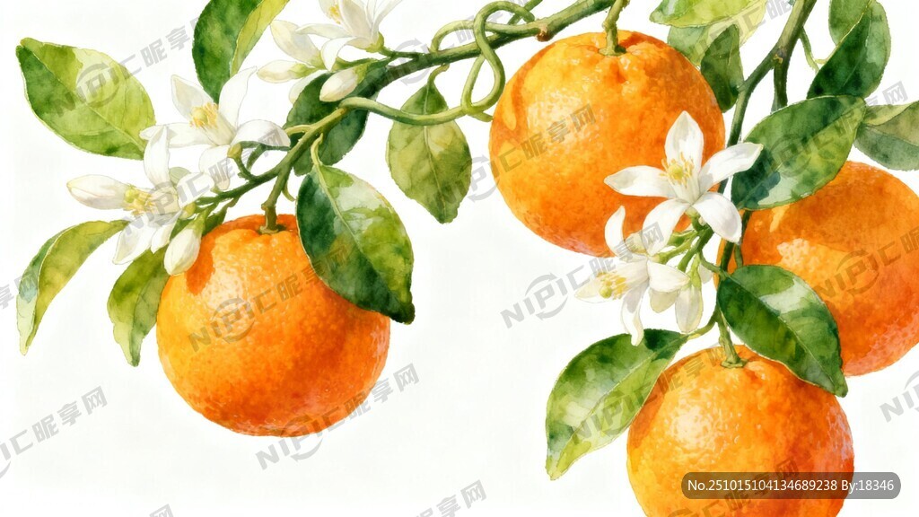 柑橘和绿叶藤白色的橙子花融为一