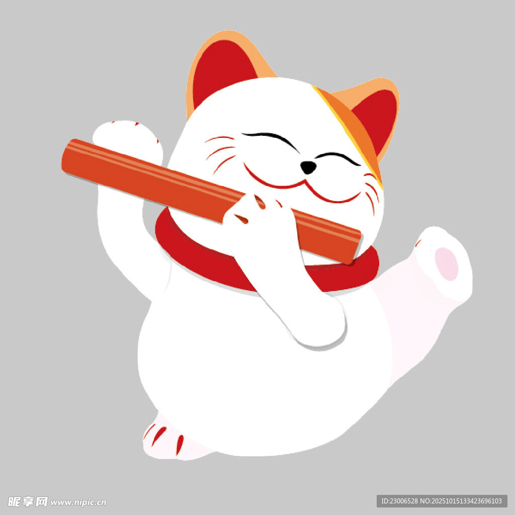 招财猫吹奏笛子超可爱