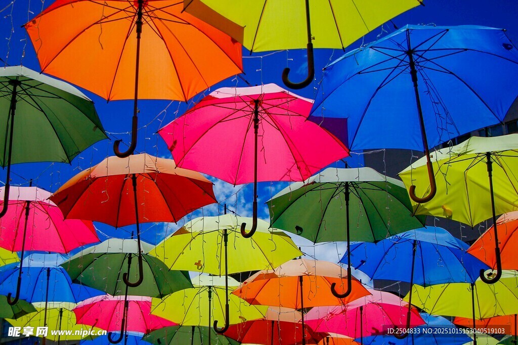彩色雨伞悬挂空中景观