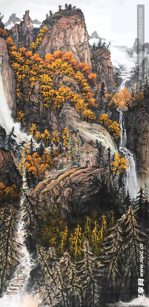 秋山瀑布图