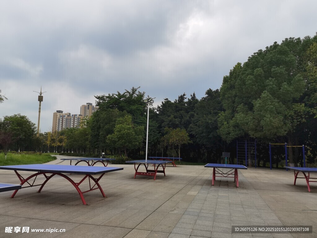 户外空旷处的乒乓球桌