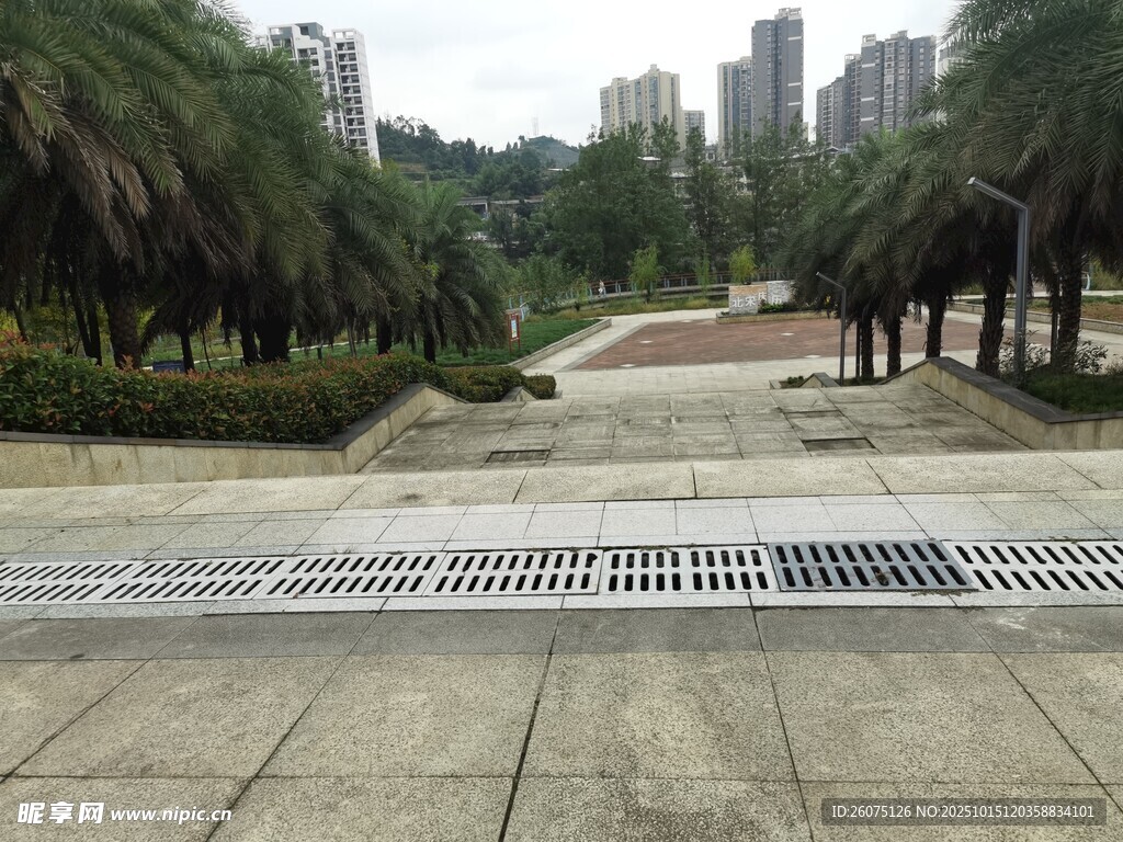 城市公园中的排水设施景观