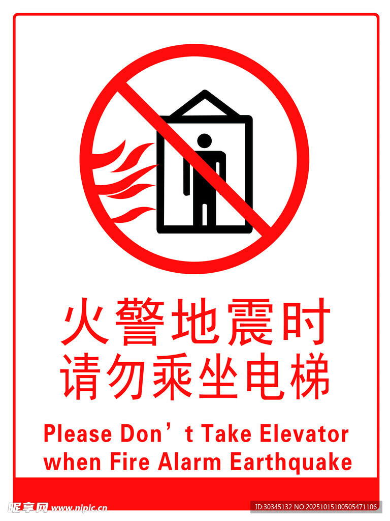 火警地震勿乘电梯警示