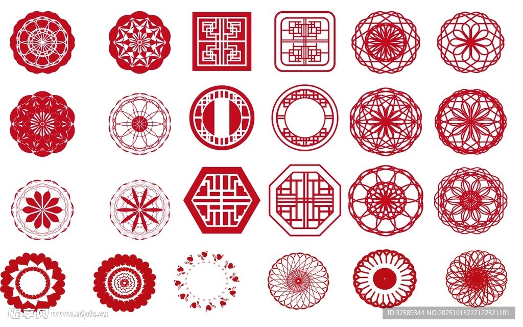 中式传统红色花纹图案集