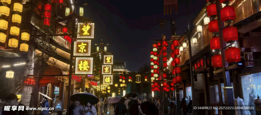 夜景中的璀璨红灯笼