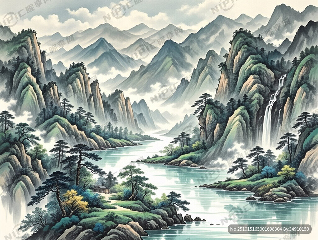 山谷 中国风 中国画 山水