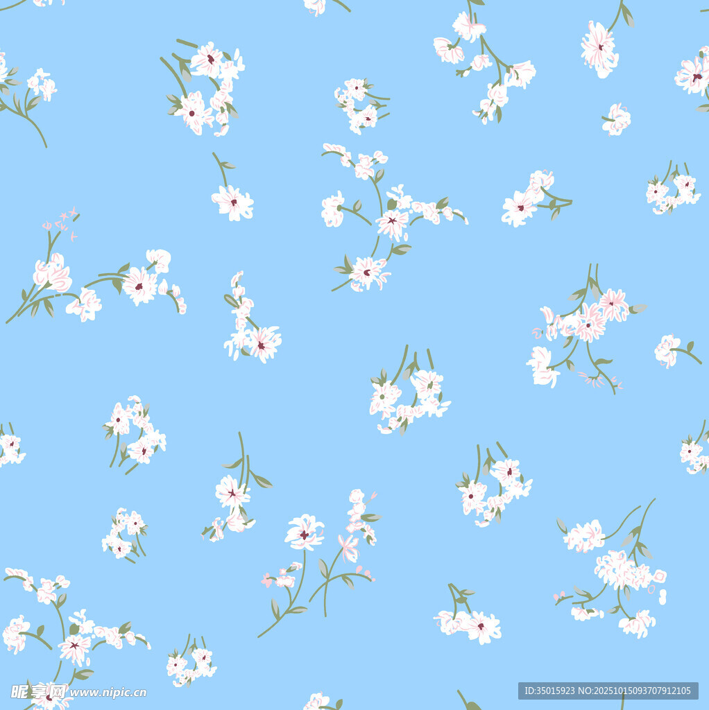 蓝色背景小白花碎花图案