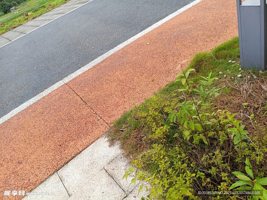路边红道与绿植景观