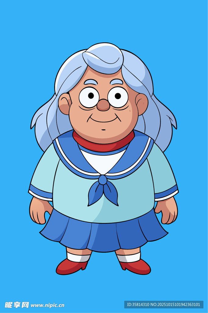 白发卡通少女水手服形象