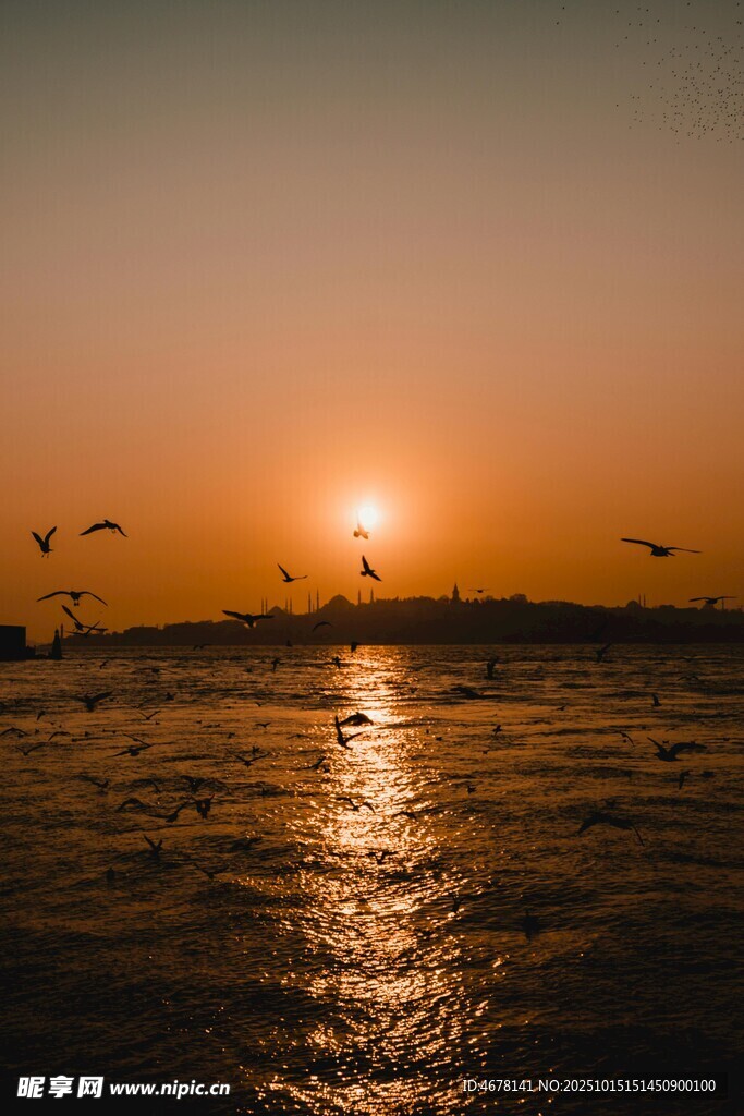 夕阳下波光粼粼的海面