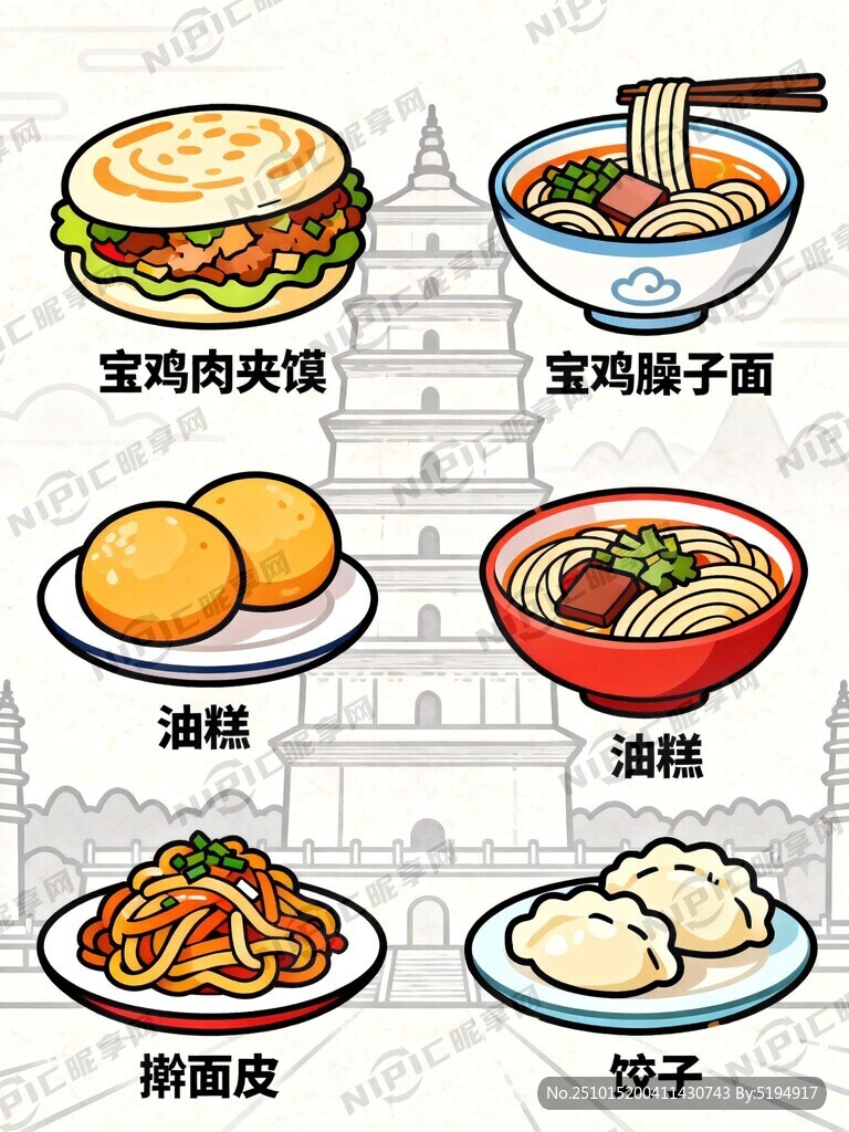 宝鸡肉夹馍、宝鸡臊子面  油糕