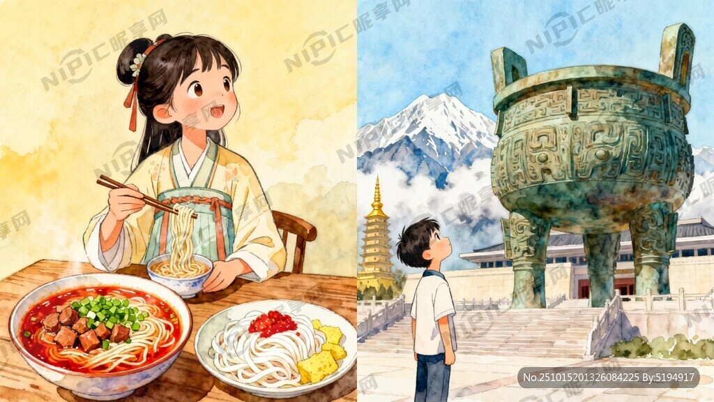 画面以吃在宝鸡、玩在宝鸡为主题