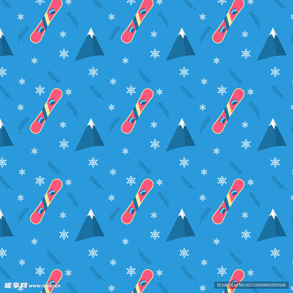 蓝色滑雪主题无缝图案