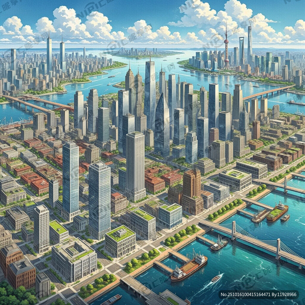上海临港  建筑  手绘 