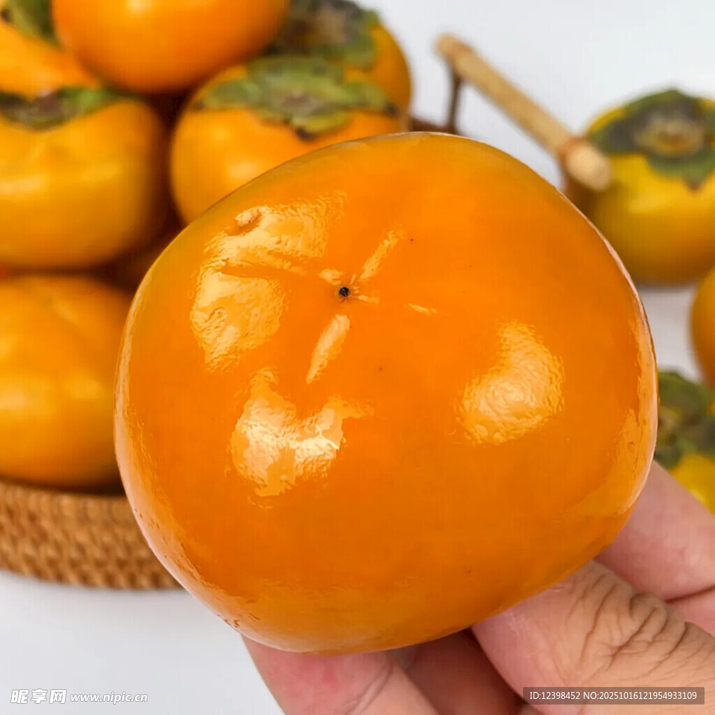 手捧饱满橙黄新鲜柿子