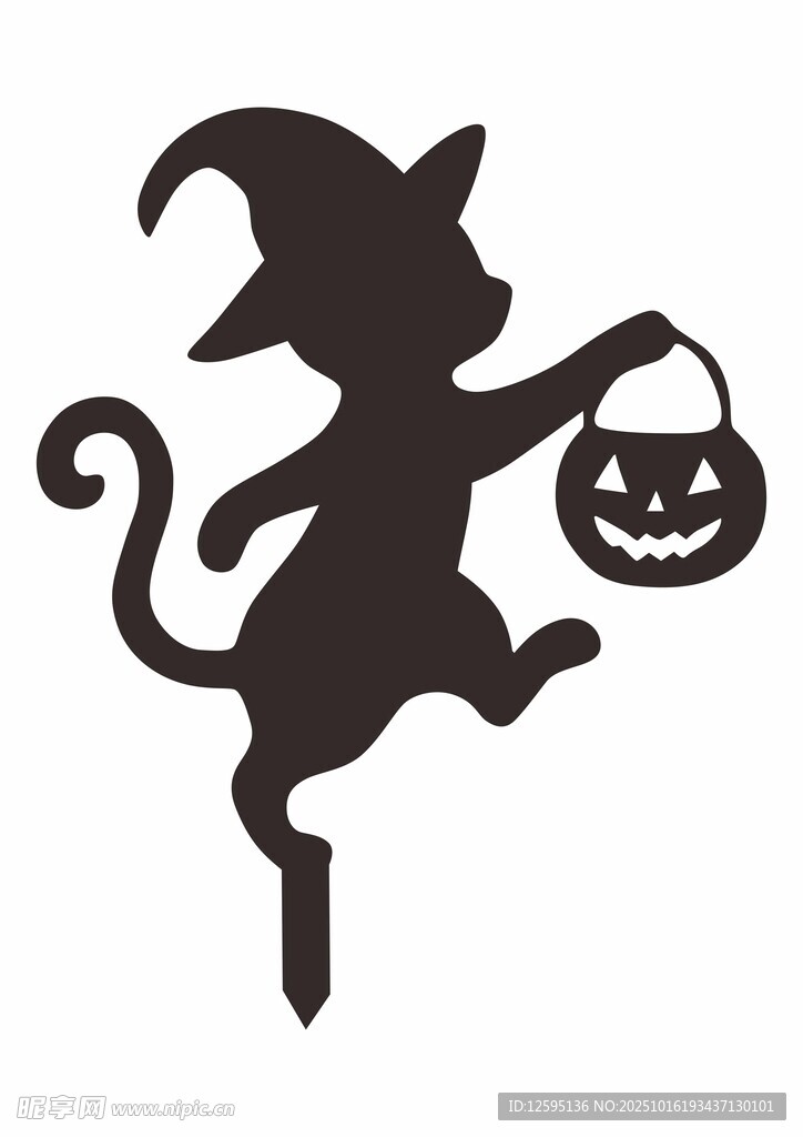 黑猫女巫提南瓜灯剪影