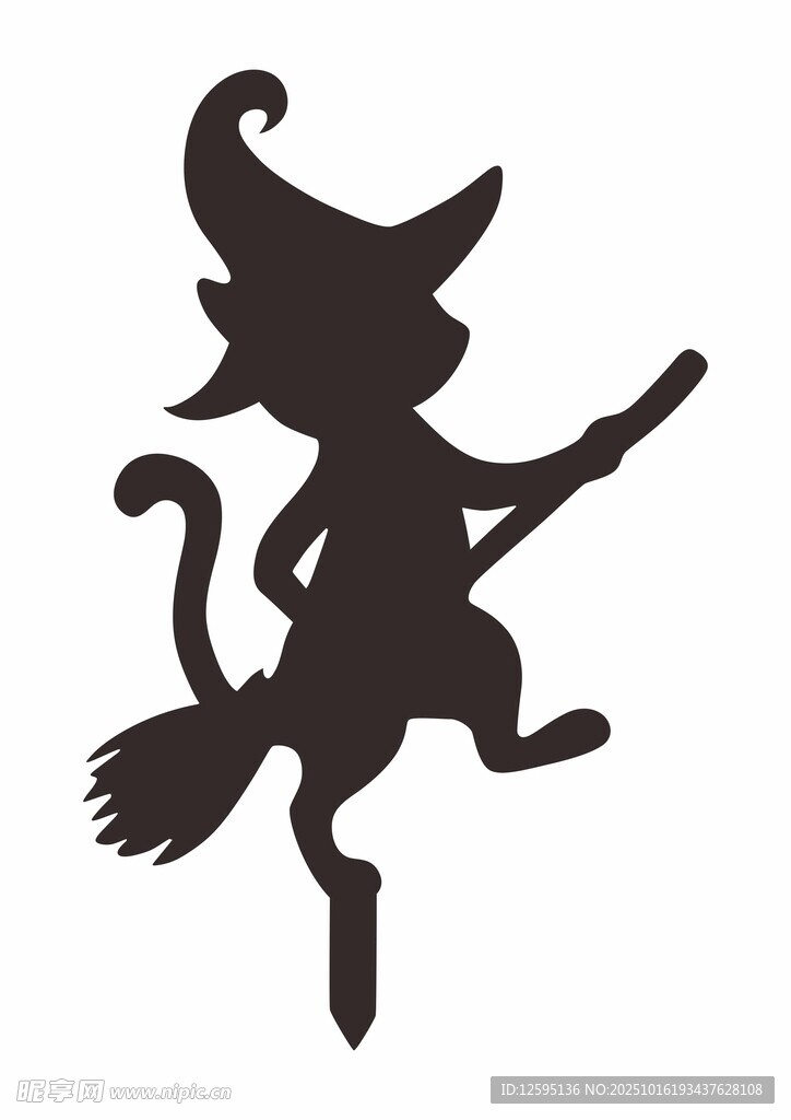 女巫猫骑扫帚剪影形象