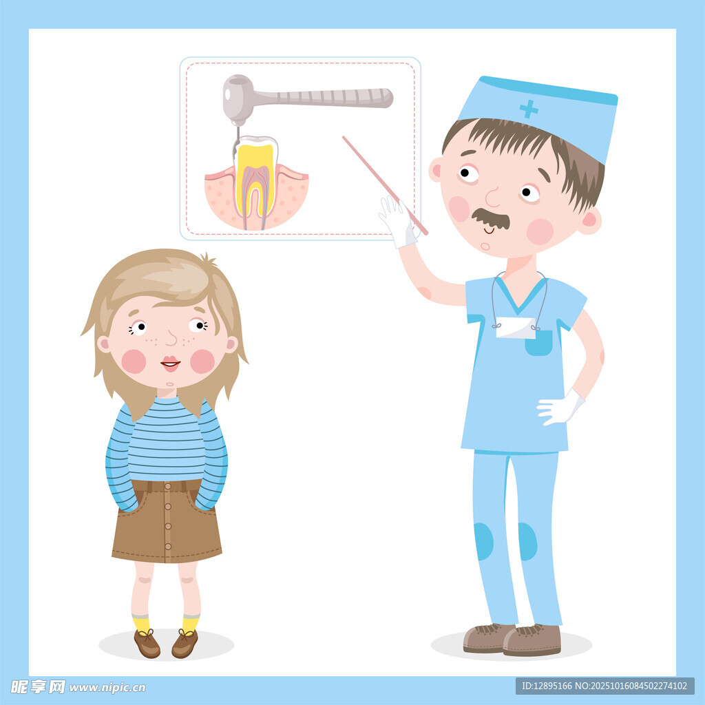 医生给小女孩讲解牙齿知识
