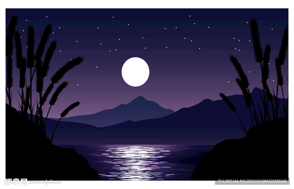 月夜下的山水静谧美景
