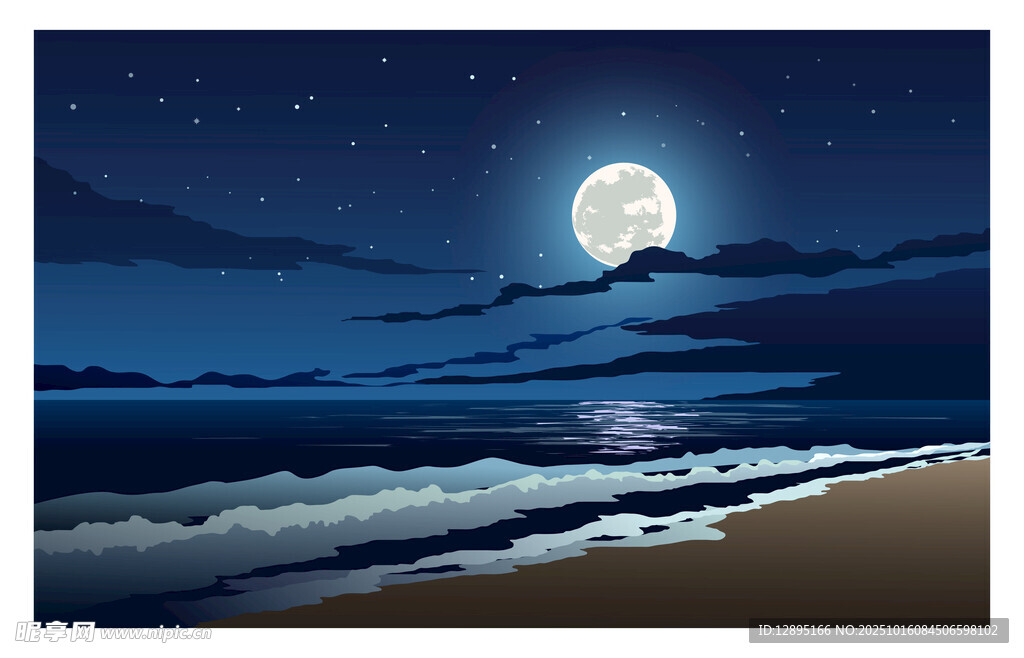 月夜下的宁静海滩