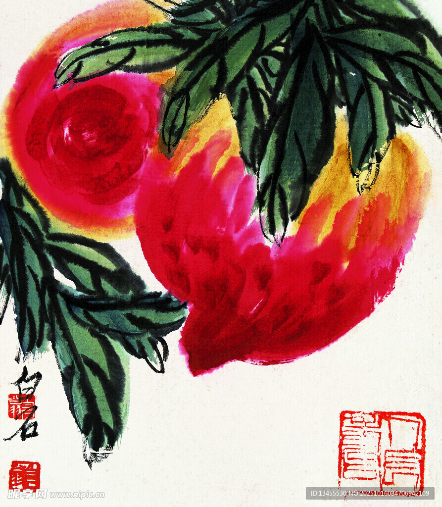 国画寿桃图