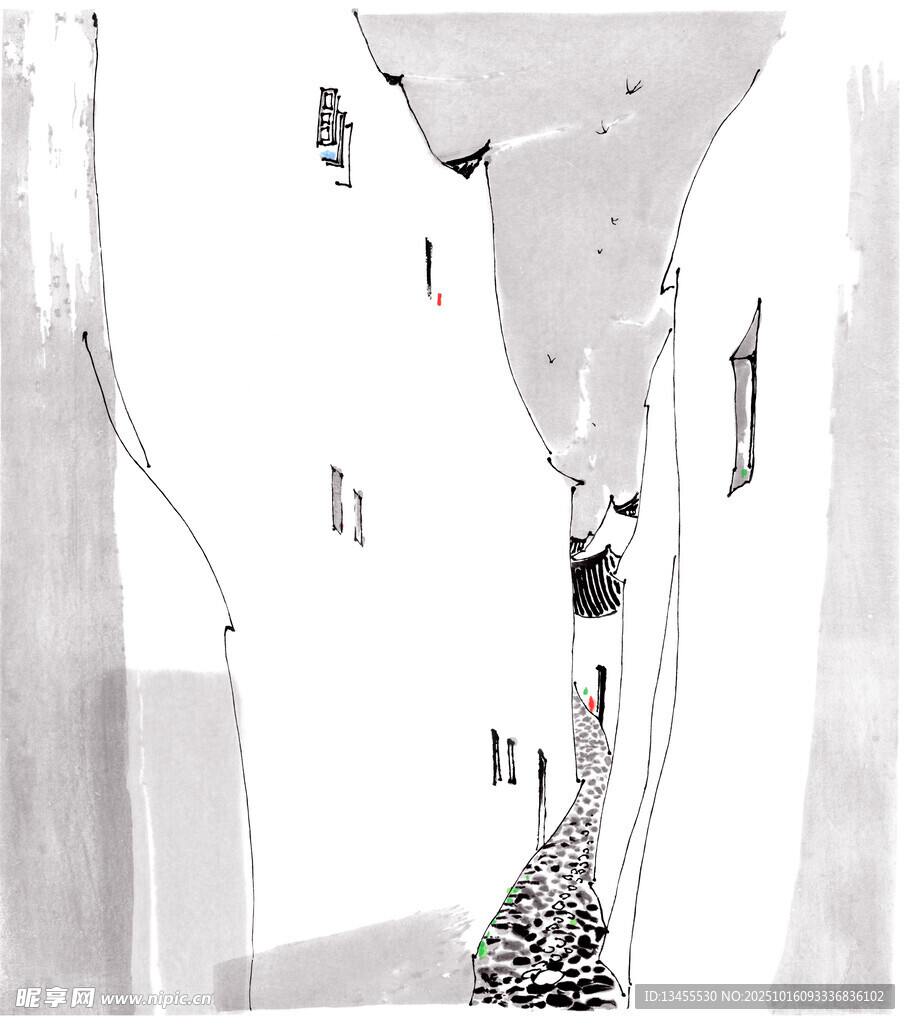 水墨风格建筑风景图