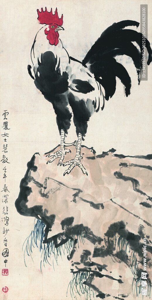 雄鸡立于岩上