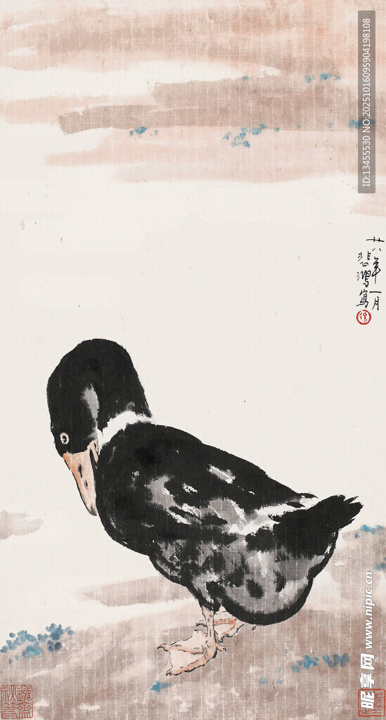 水墨单鸭图