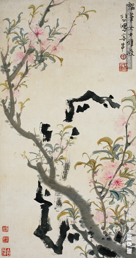 水墨桃花国画图