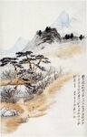 水墨山水松树国画意境图