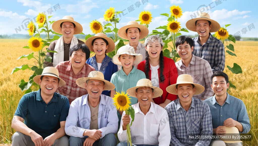 各族人民秋收忙 有向日葵 麦浪