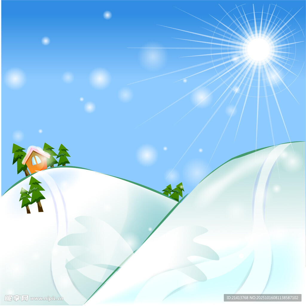 冬日雪景中的滑雪场景