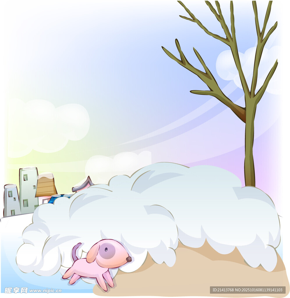 雪地中酣睡的粉色小猪