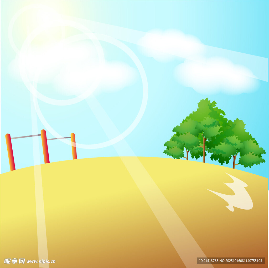 阳光跑道旁的绿树风景