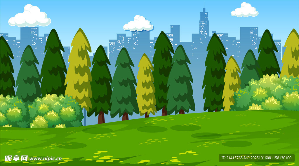 绿色森林草地风景插画