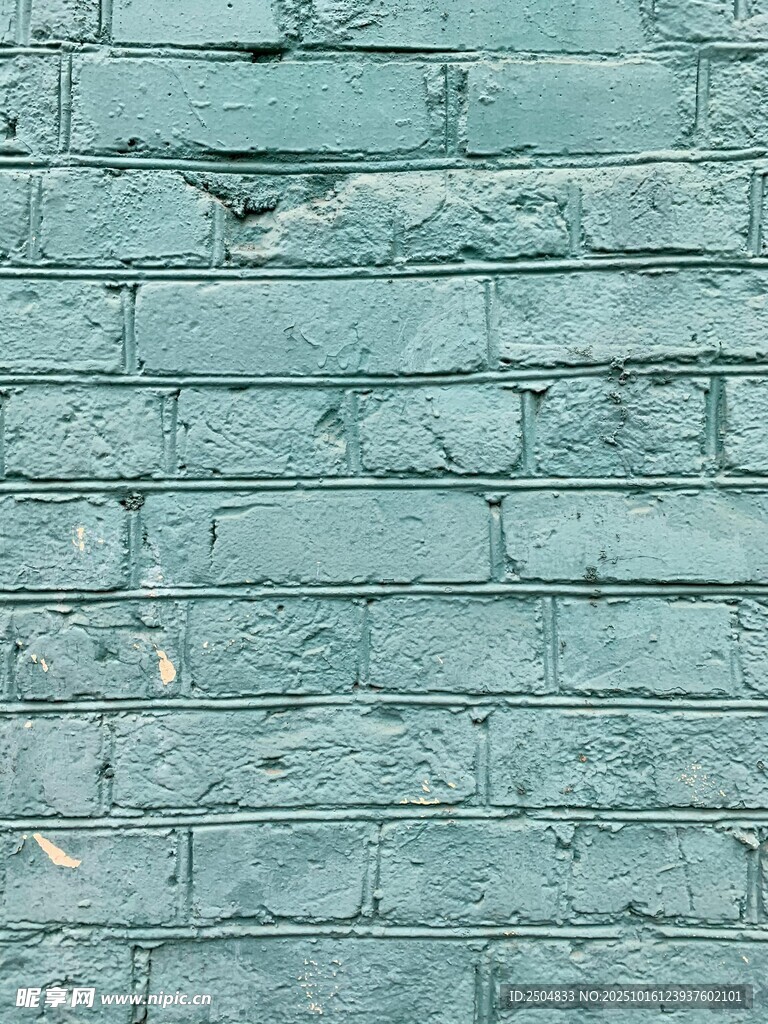 蓝绿色斑驳砖墙纹理