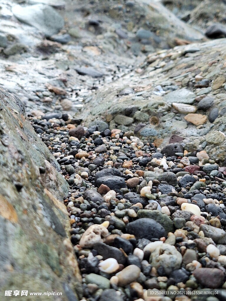 海边碎石滩特写