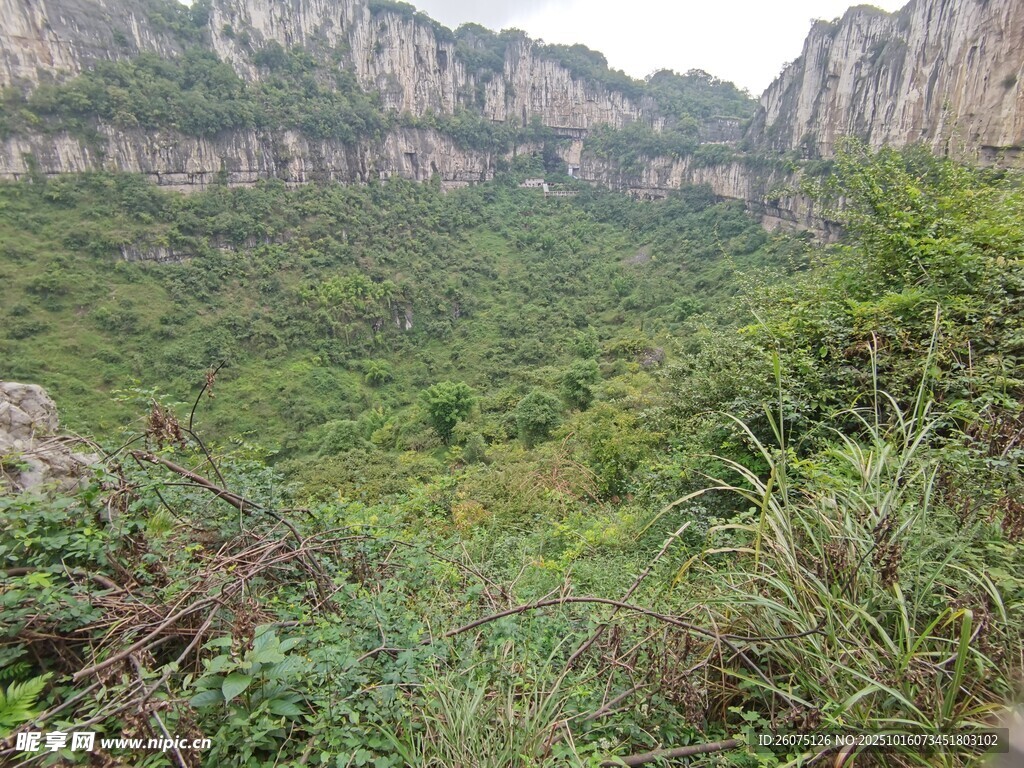 山间绿意盎然的自然景致