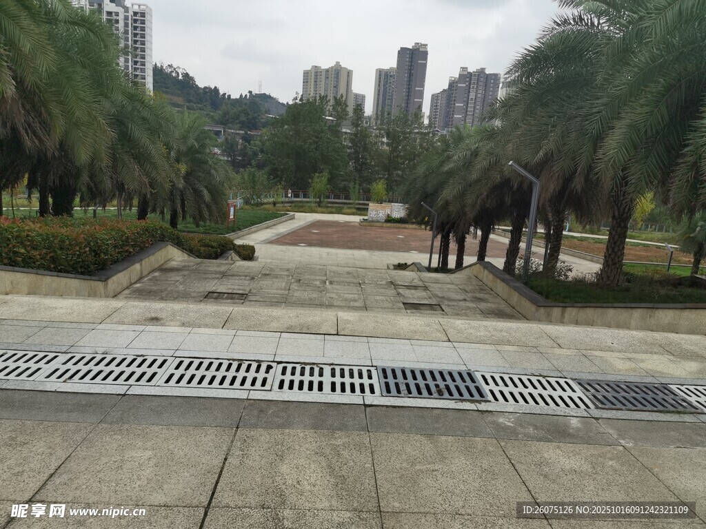 城市公园中的排水设施景观