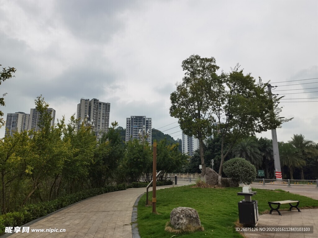 城市中的宁静公园小径