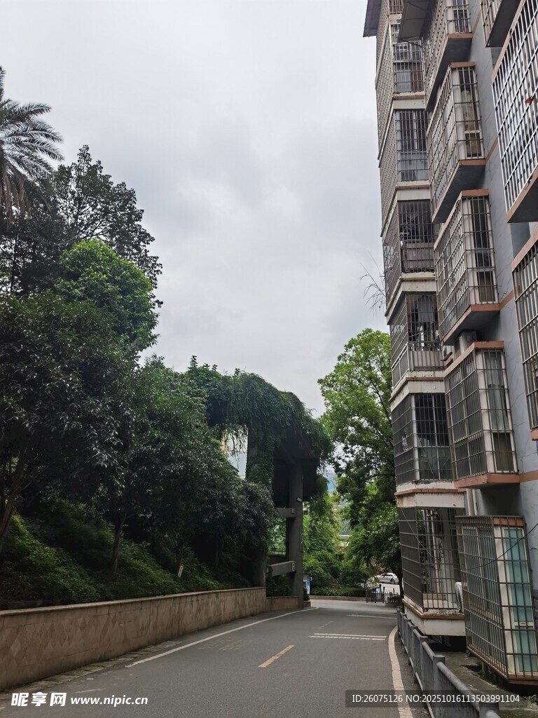 城市中安静的居民楼街道